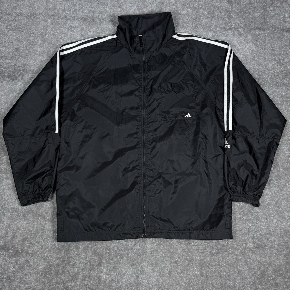 Vintage Y2K Adidas Jacket Men's Small Black Trefoil Windbreaker Full Zip